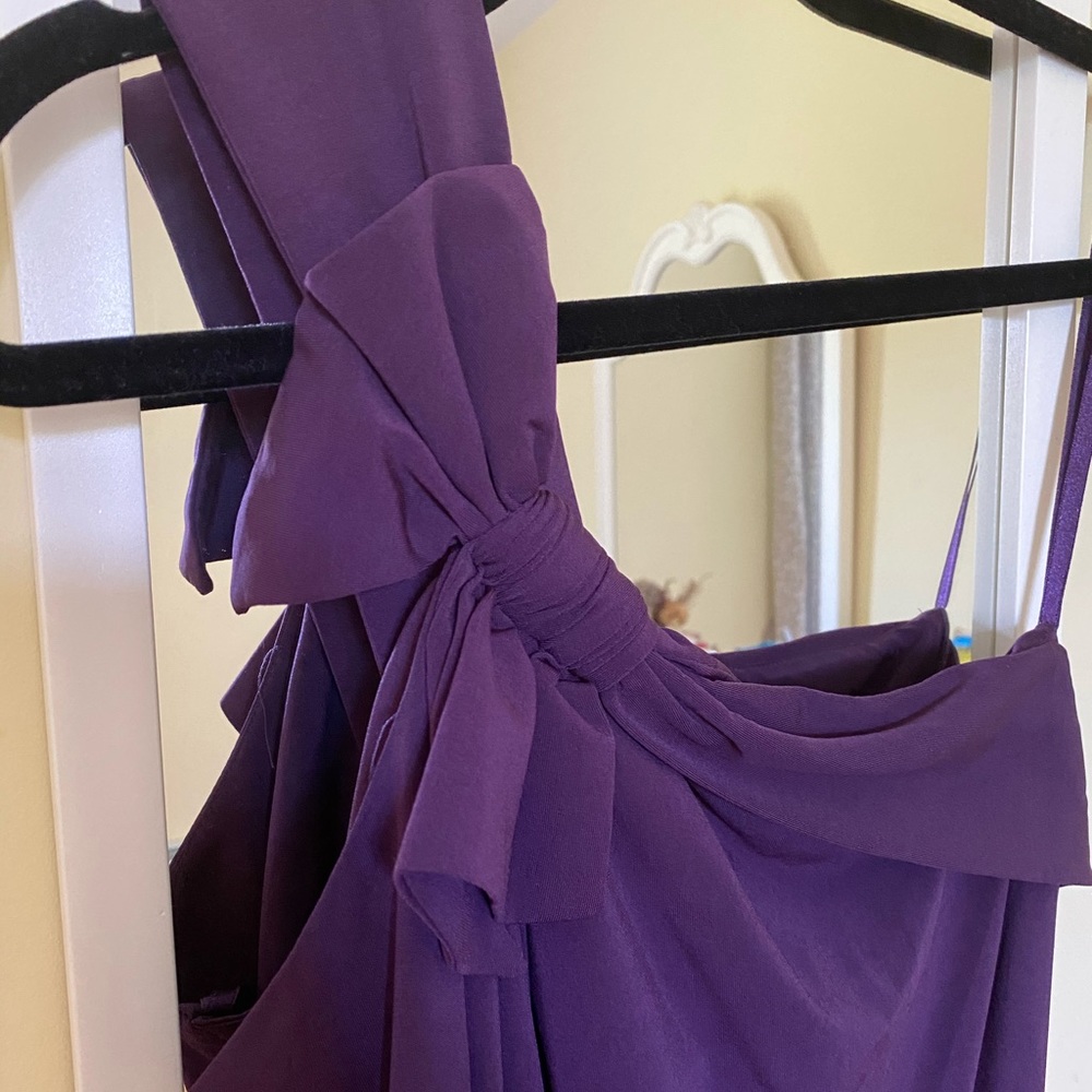 BCBGMAXAZRIA Deep Purple One-Shoulder Bow Top